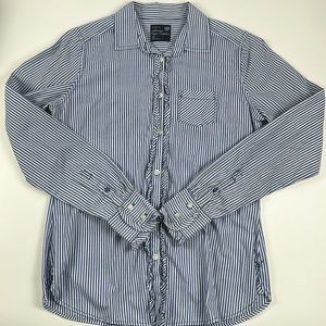 American Eagle Women's Favorite Fit Striped Ruffled Button Down Shirt Size S